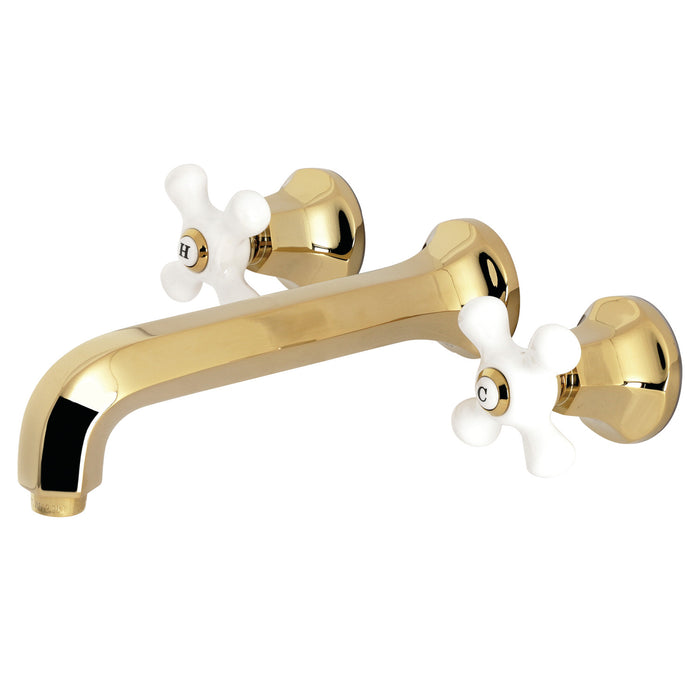 Kingston Tulare KS4122PX - Metropolitan Double-Handle 3-Hole Wall Mount Bathroom Faucet, Polished Brass