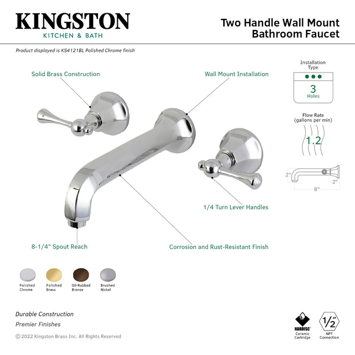 Metropolitan KS4125BL Two-Handle 3-Hole Wall Mount Bathroom Faucet, Oil Rubbed Bronze