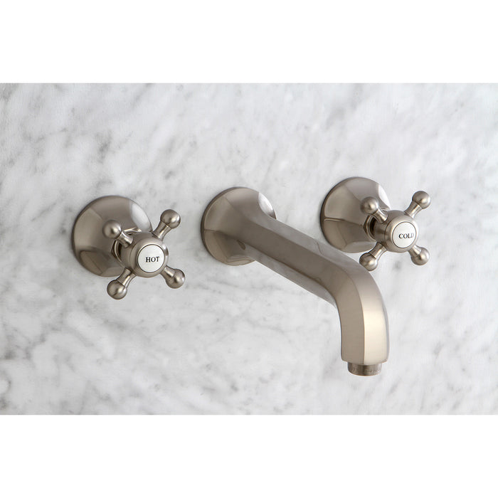Kingston Tulare KS4128BX - Metropolitan Double-Handle 3-Hole Wall Mount Bathroom Faucet, Brushed Nickel