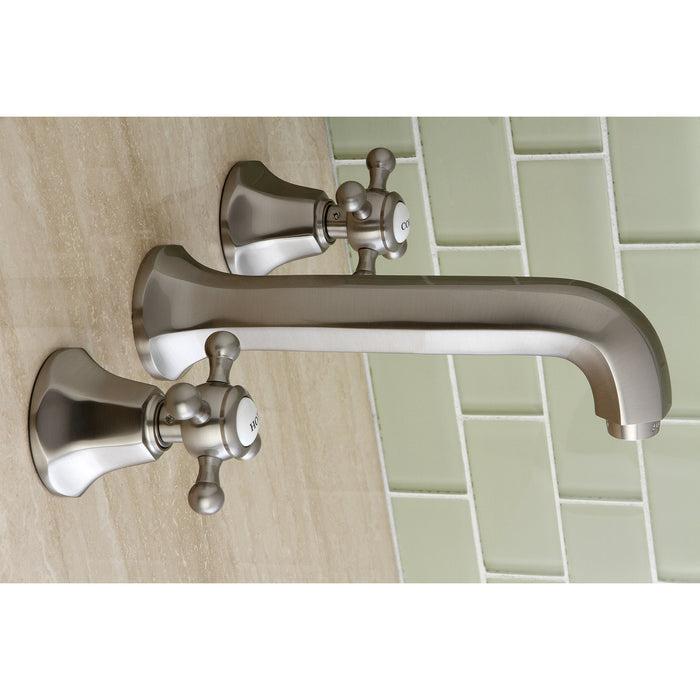 Kingston Tulare KS4128BX - Metropolitan Double-Handle 3-Hole Wall Mount Bathroom Faucet, Brushed Nickel