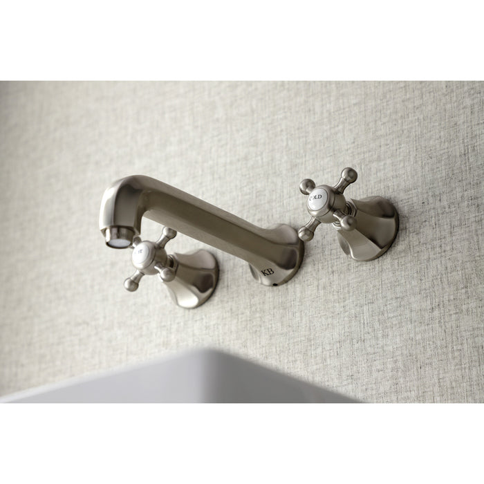 Kingston Tulare KS4128BX - Metropolitan Double-Handle 3-Hole Wall Mount Bathroom Faucet, Brushed Nickel