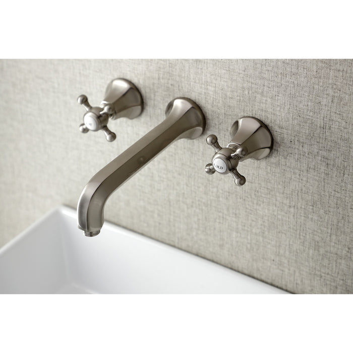 Kingston Tulare KS4128BX - Metropolitan Double-Handle 3-Hole Wall Mount Bathroom Faucet, Brushed Nickel