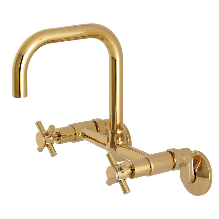 Concord KS413PB Double-Handle 2-Hole Wall-Mount Bridge Kitchen Faucet, Polished Brass