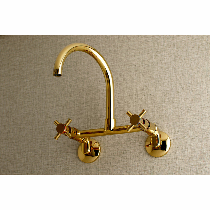 Kingston Sona KS414PB - Concord Two-Handle 2-Hole Wall Mount Kitchen Faucet, Polished Brass