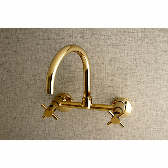 Kingston Sona KS414PB - Concord Two-Handle 2-Hole Wall Mount Kitchen Faucet, Polished Brass