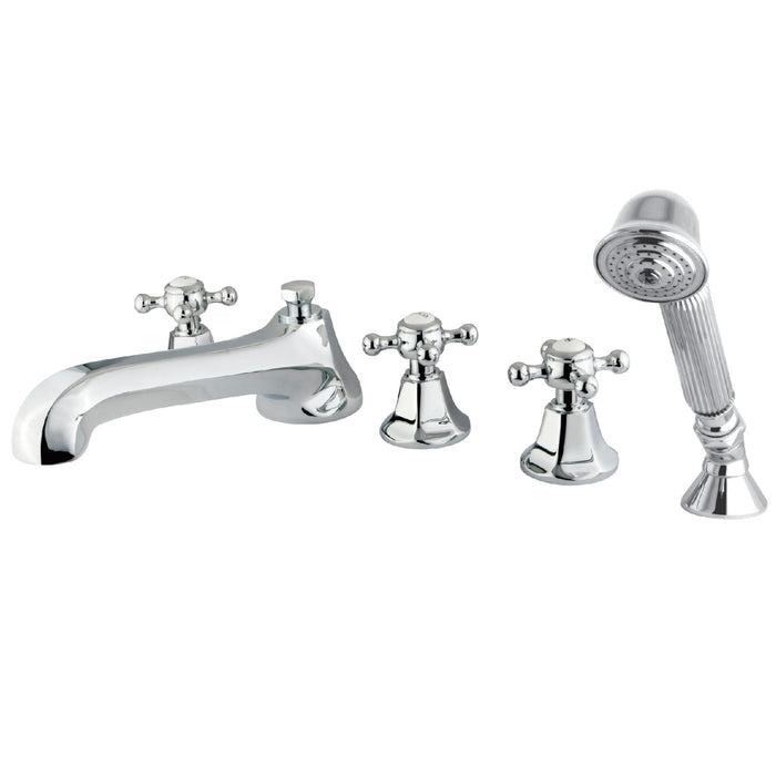 Kingston Tulare KS43015BX - Metropolitan Three-Handle 5-Hole Deck Mount Roman Tub Faucet with Hand Shower, Polished Chrome