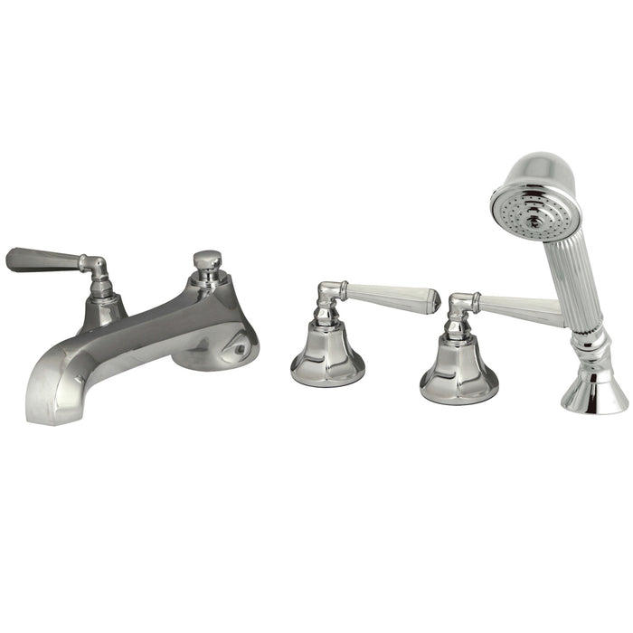 Kingston Tulare KS43015HL - Metropolitan Three-Handle 5-Hole Deck Mount Roman Tub Faucet with Hand Shower, Polished Chrome