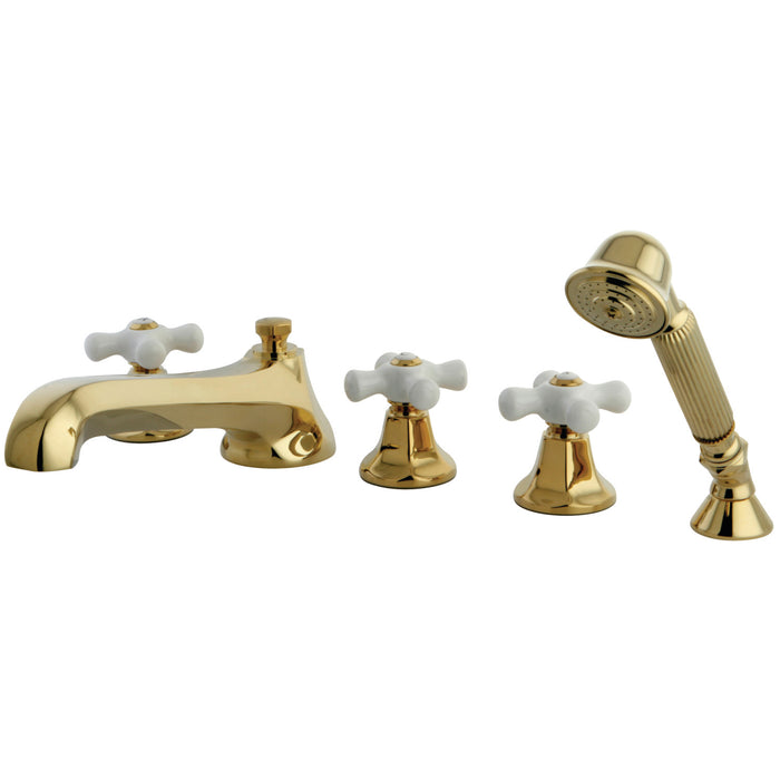 Millennium KS43025PX Three-Handle 5-Hole Deck Mount Roman Tub Faucet with Hand Shower, Polished Brass