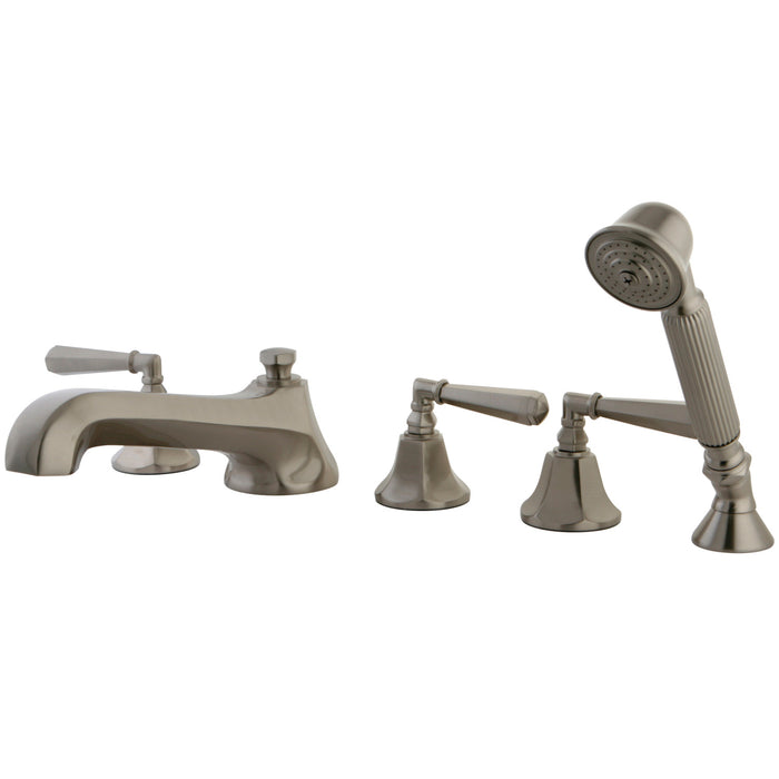 Kingston Tulare KS43085HL - Metropolitan Three-Handle 5-Hole Deck Mount Roman Tub Faucet with Hand Shower, Brushed Nickel