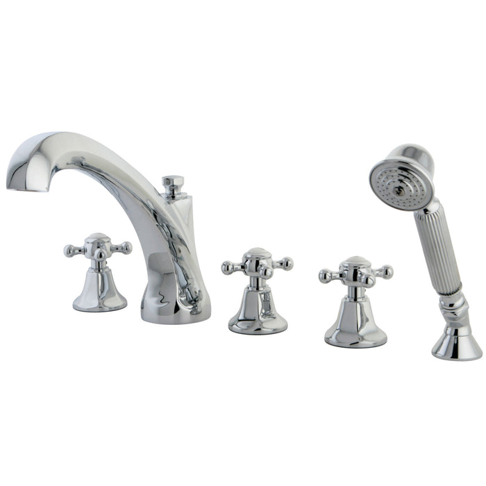 Kingston Heirloom KS43215BX - Metropolitan Three-Handle 5-Hole Deck Mount Roman Tub Faucet with Hand Shower, Polished Chrome