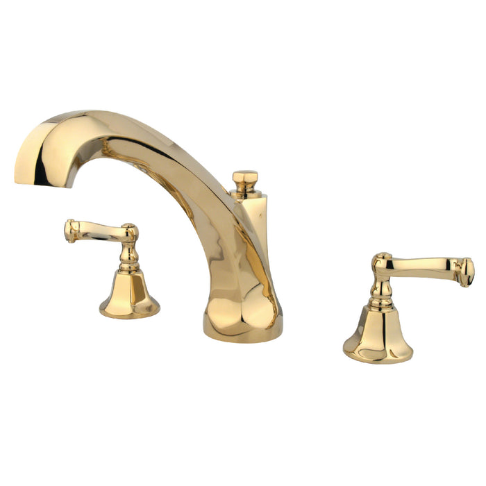 Kingston Tulare KS4322FLTwo-Handle 3-Hole Deck Mount Roman Tub Faucet, Polished Brass