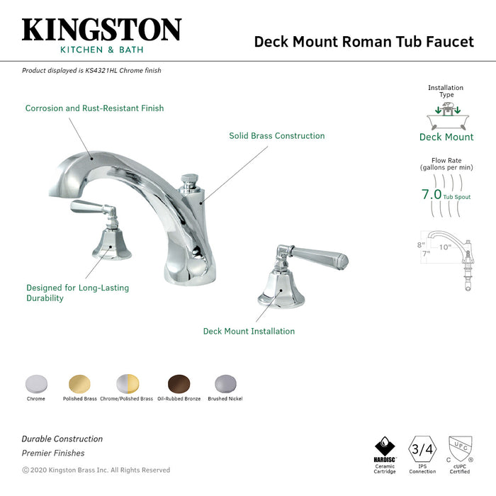 Roman KS4328HL Two-Handle 3-Hole Deck Mount Roman Tub Faucet, Brushed Nickel