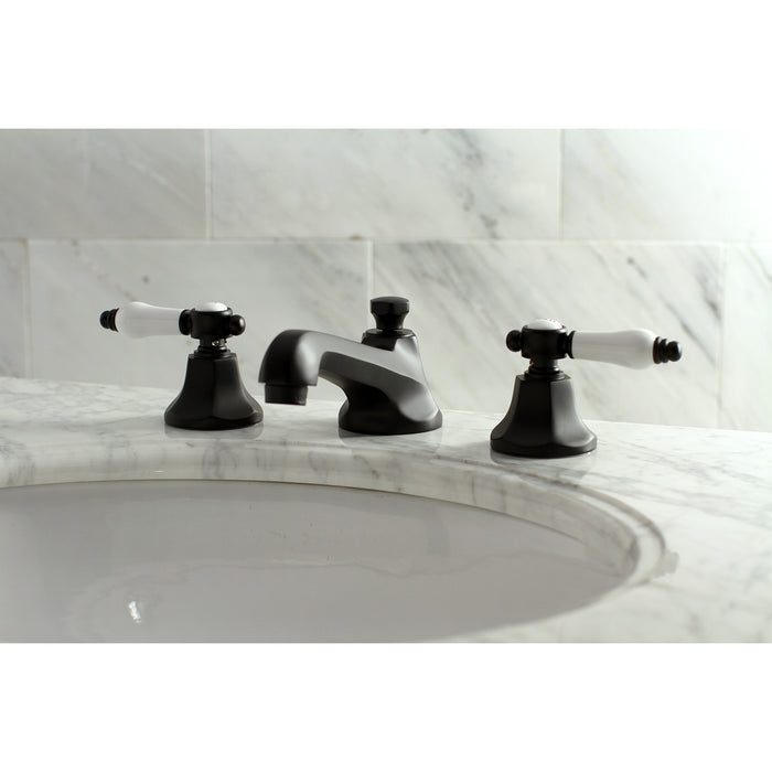 Bel-Air KS4460BPL Two-Handle 3-Hole Deck Mount Widespread Bathroom Faucet with Brass Pop-Up, Matte Black