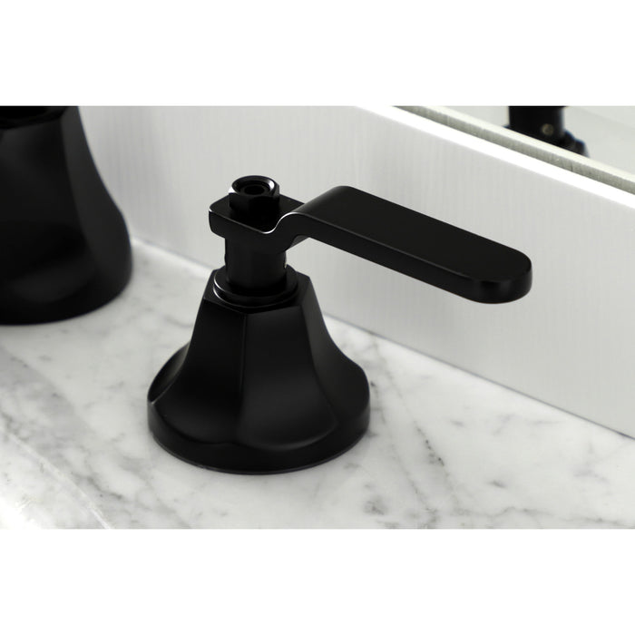 Whitaker KS4460KL Two-Handle 3-Hole Deck Mount Widespread Bathroom Faucet with Brass Pop-Up, Matte Black