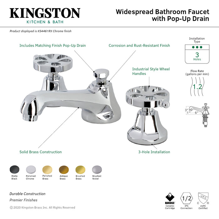 Belknap KS4460RX Two-Handle 3-Hole Deck Mount Widespread Bathroom Faucet with Brass Pop-Up, Matte Black