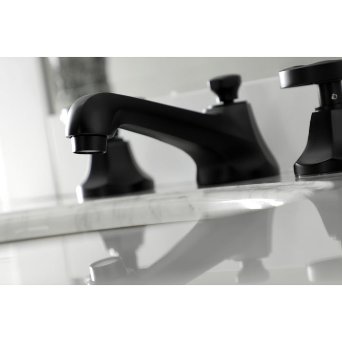 Kingston Tulare KS4460RX - Belknap Two-Handle 3-Hole Deck Mount Widespread Bathroom Faucet with Brass Pop-Up, Matte Black