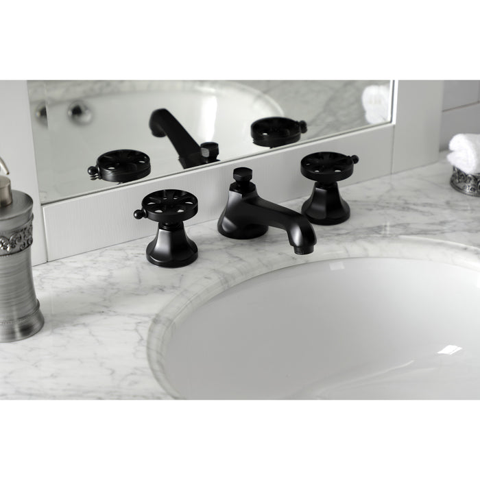 Belknap KS4460RX Two-Handle 3-Hole Deck Mount Widespread Bathroom Faucet with Brass Pop-Up, Matte Black