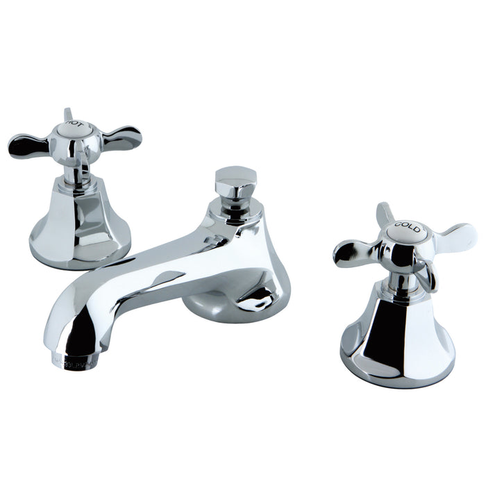 Kingston Tulare KS4461BEX - Essex Two-Handle 3-Hole Deck Mount Widespread Bathroom Faucet with Brass Pop-Up, Polished Chrome