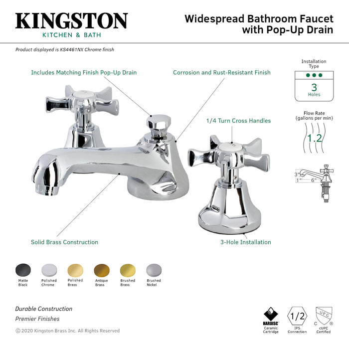 Kingston Tulare KS4461NX - Hamilton Two-Handle 3-Hole Deck Mount Widespread Bathroom Faucet with Brass Pop-Up, Polished Chrome