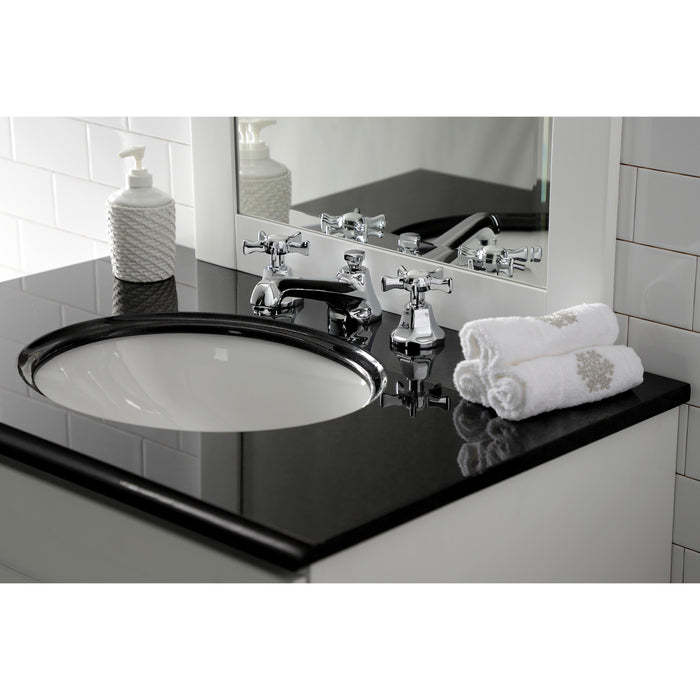 Kingston Tulare KS4461NX - Hamilton Two-Handle 3-Hole Deck Mount Widespread Bathroom Faucet with Brass Pop-Up, Polished Chrome