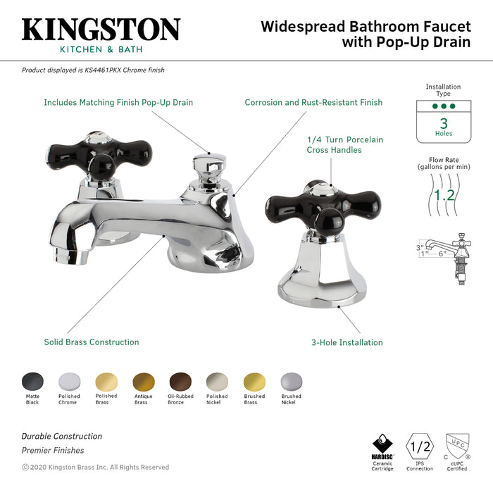 Duchess KS4461PKX Two-Handle 3-Hole Deck Mount Widespread Bathroom Faucet with Brass Pop-Up, Polished Chrome