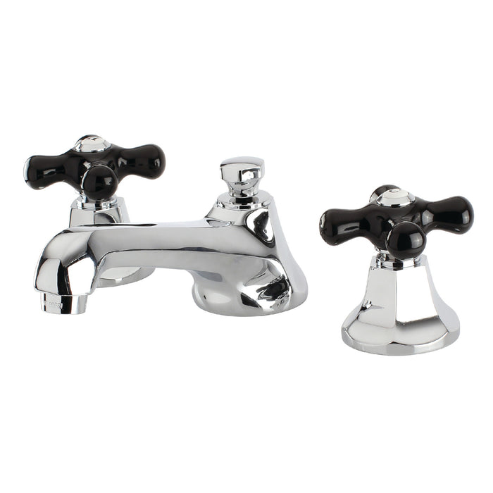 Kingston Tulare KS4461PKX - Duchess Two-Handle 3-Hole Deck Mount Widespread Bathroom Faucet with Brass Pop-Up, Polished Chrome