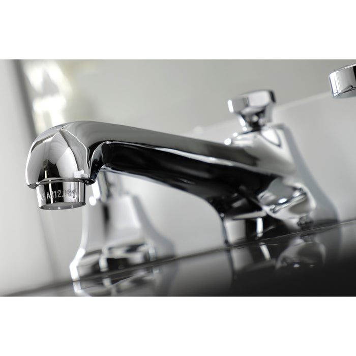 Kingston Tulare KS4461RX - Belknap Two-Handle 3-Hole Deck Mount Widespread Bathroom Faucet with Brass Pop-Up, Polished Chrome