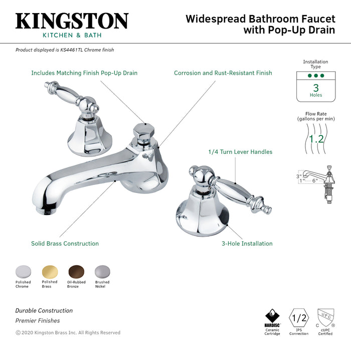 Metropolitan KS4461TL Two-Handle 3-Hole Deck Mount Widespread Bathroom Faucet with Brass Pop-Up, Polished Chrome