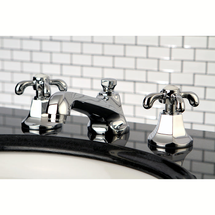 French Country KS4461TX Two-Handle 3-Hole Deck Mount Widespread Bathroom Faucet with Brass Pop-Up, Polished Chrome