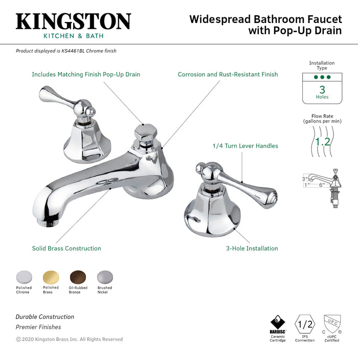Metropolitan KS4462BL Two-Handle 3-Hole Deck Mount Widespread Bathroom Faucet with Brass Pop-Up, Polished Brass