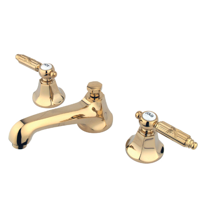 Georgian KS4462GL Two-Handle 3-Hole Deck Mount Widespread Bathroom Faucet with Brass Pop-Up, Polished Brass