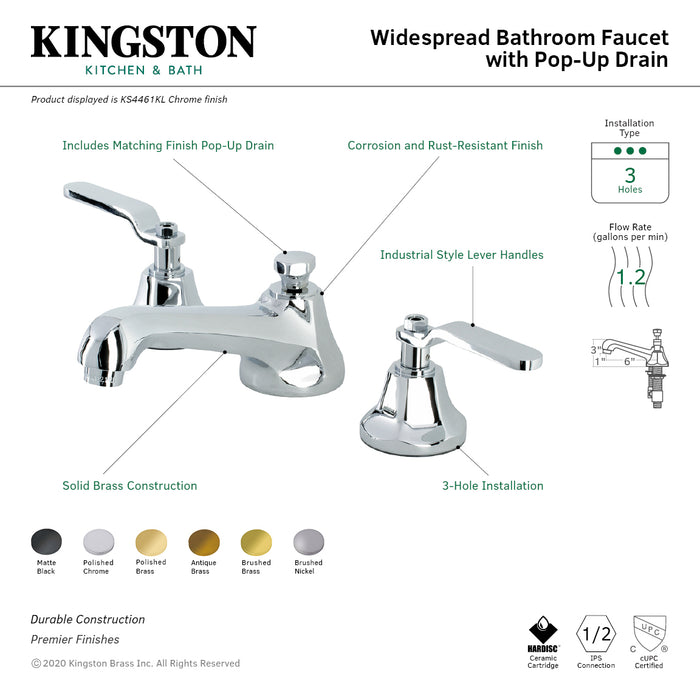 Whitaker KS4462KL Two-Handle 3-Hole Deck Mount Widespread Bathroom Faucet with Brass Pop-Up, Polished Brass
