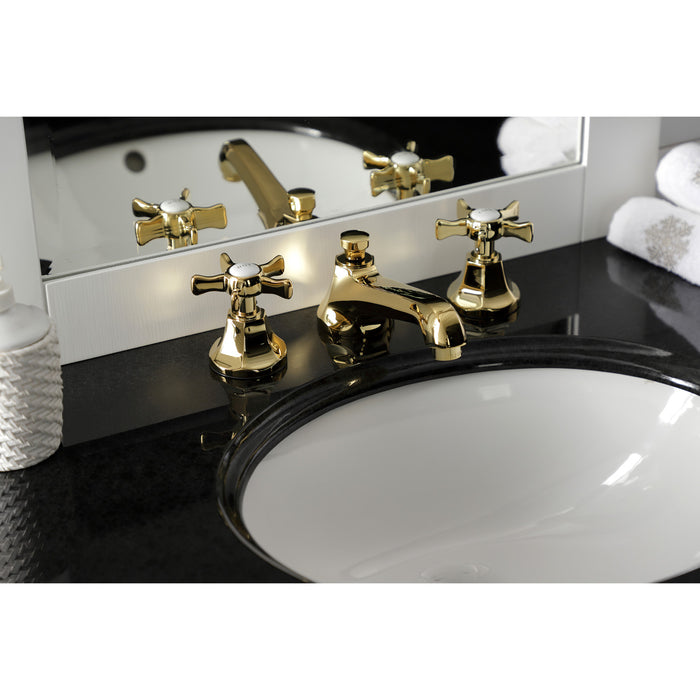 Kingston Tulare KS4462NX - Hamilton Two-Handle 3-Hole Deck Mount Widespread Bathroom Faucet with Brass Pop-Up, Polished Brass