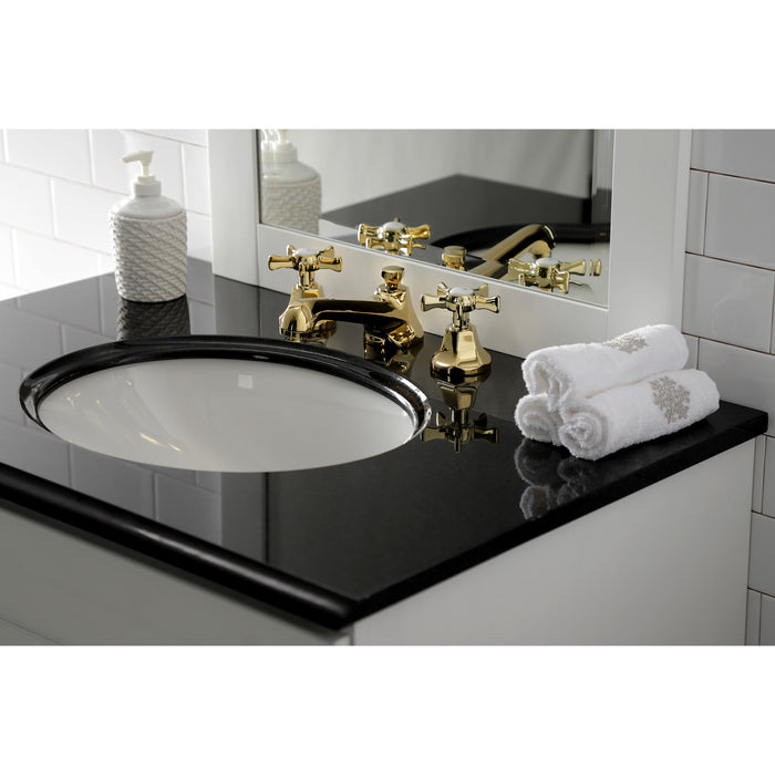 Kingston Tulare KS4462NX - Hamilton Two-Handle 3-Hole Deck Mount Widespread Bathroom Faucet with Brass Pop-Up, Polished Brass