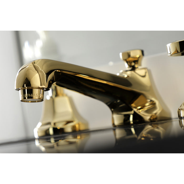 Kingston Tulare KS4462RX - Belknap Two-Handle 3-Hole Deck Mount Widespread Bathroom Faucet with Brass Pop-Up, Polished Brass