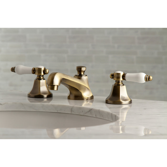 Bel-Air KS4463BPL Two-Handle 3-Hole Deck Mount Widespread Bathroom Faucet with Brass Pop-Up, Antique Brass