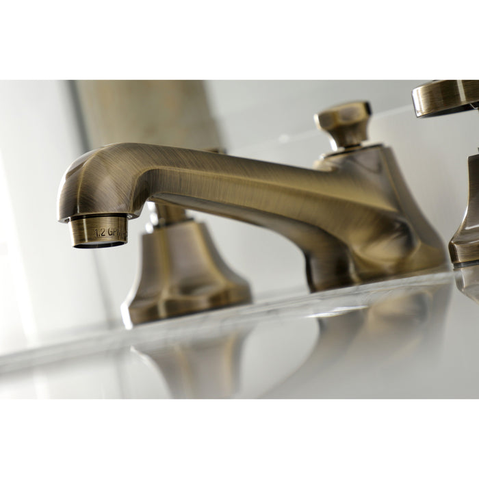 Kingston Tulare KS4463RX - Belknap Two-Handle 3-Hole Deck Mount Widespread Bathroom Faucet with Brass Pop-Up, Antique Brass