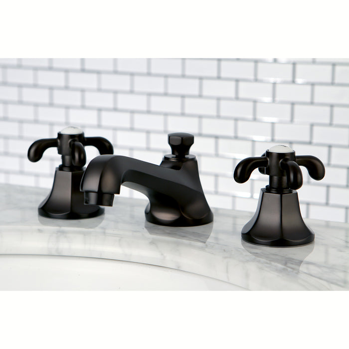 Kingston Tulare KS4465TX - French Country Two-Handle 3-Hole Deck Mount Widespread Bathroom Faucet with Brass Pop-Up, Oil Rubbed Bronze