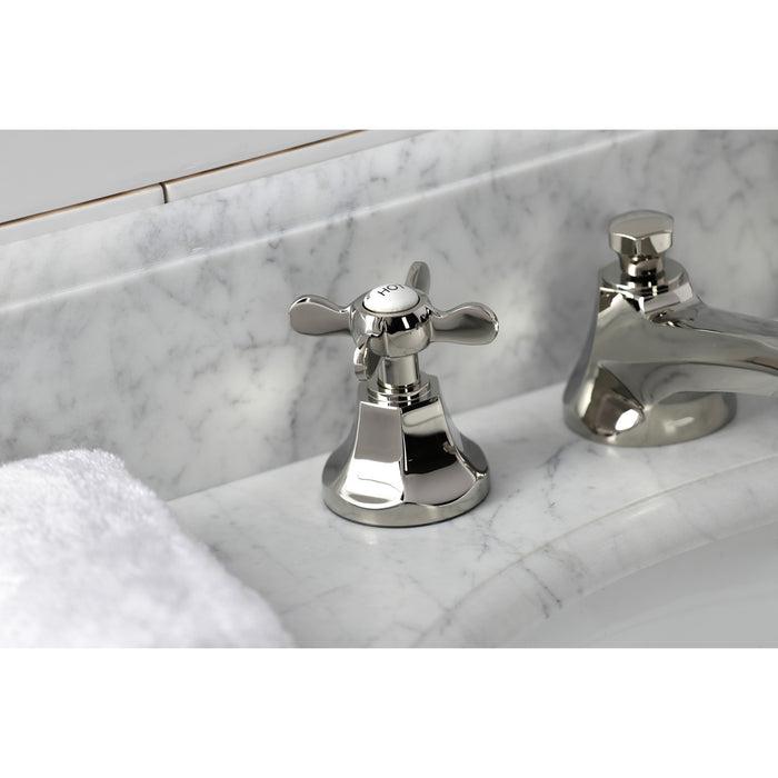 Essex KS4466BEX Two-Handle 3-Hole Deck Mount Widespread Bathroom Faucet with Brass Pop-Up, Polished Nickel