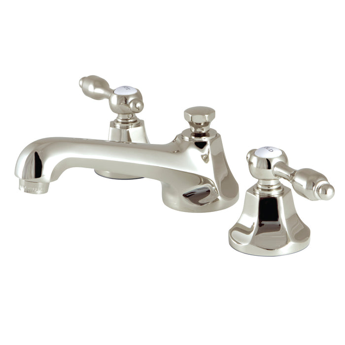 Tudor KS4466TAL Two-Handle 3-Hole Deck Mount Widespread Bathroom Faucet with Brass Pop-Up, Polished Nickel