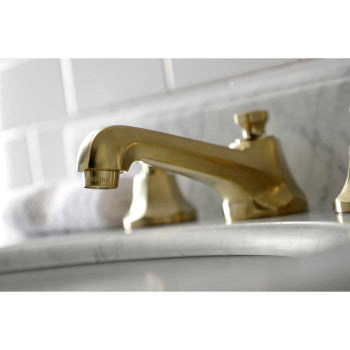 Whitaker KS4467KL Two-Handle 3-Hole Deck Mount Widespread Bathroom Faucet with Brass Pop-Up, Brushed Brass