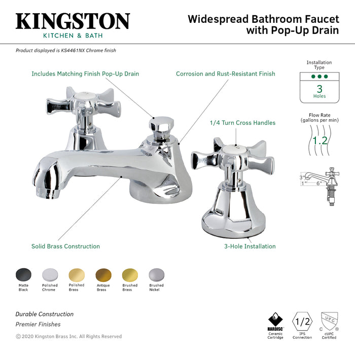 Hamilton KS4467NX Two-Handle 3-Hole Deck Mount Widespread Bathroom Faucet with Brass Pop-Up, Brushed Brass