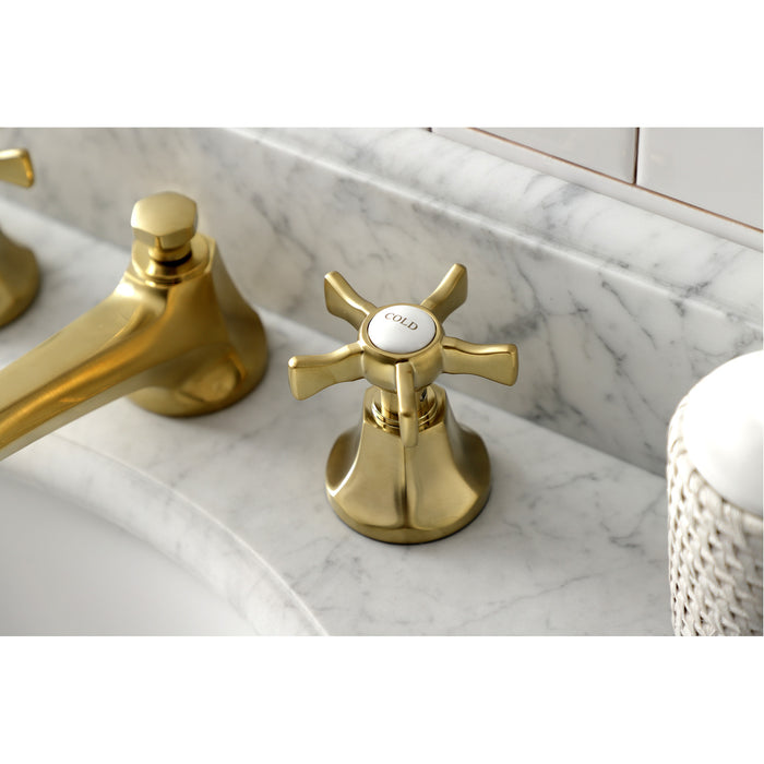 Kingston Tulare KS4467NX - Hamilton Two-Handle 3-Hole Deck Mount Widespread Bathroom Faucet with Brass Pop-Up, Brushed Brass