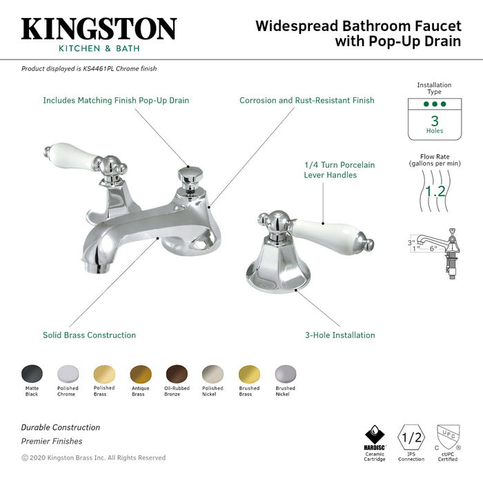 Metropolitan KS4467PL Two-Handle 3-Hole Deck Mount Widespread Bathroom Faucet with Brass Pop-Up, Brushed Brass