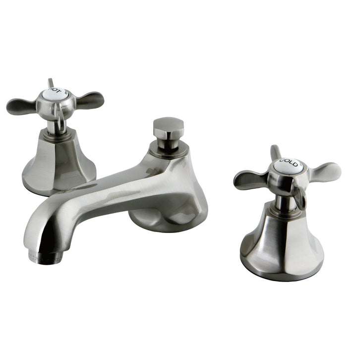 Essex KS4468BEX Two-Handle 3-Hole Deck Mount Widespread Bathroom Faucet with Brass Pop-Up, Brushed Nickel