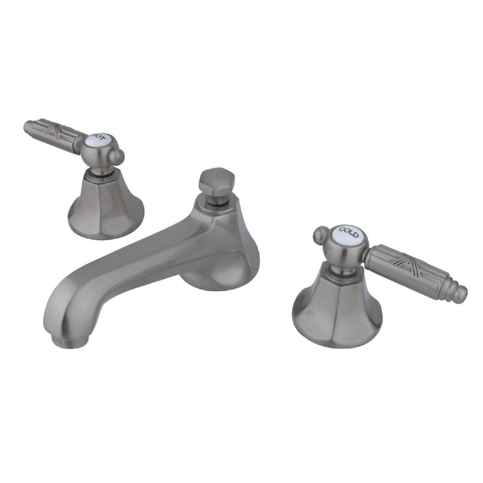 Georgian KS4468GL Two-Handle 3-Hole Deck Mount Widespread Bathroom Faucet with Brass Pop-Up, Brushed Nickel