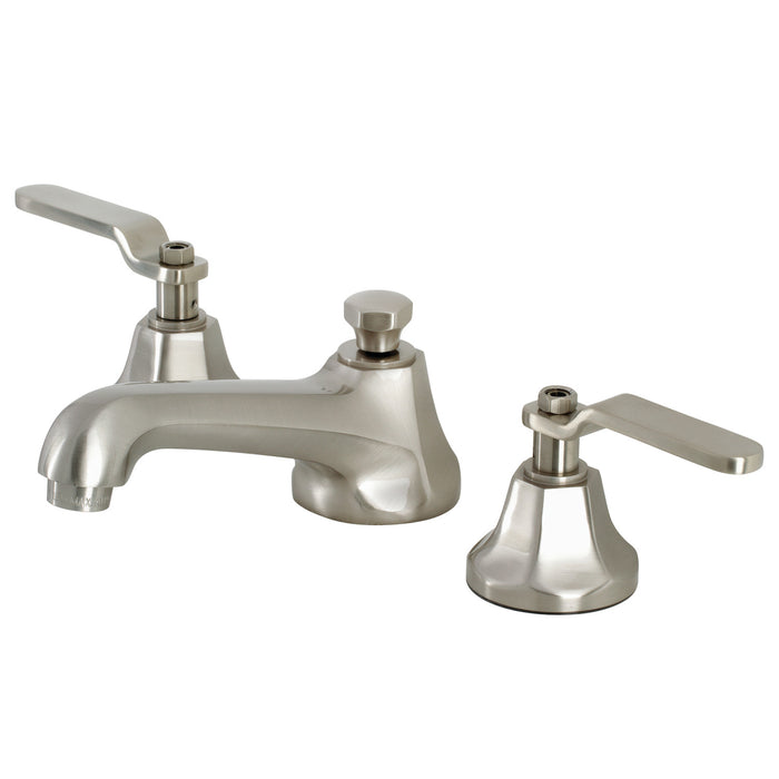 Whitaker KS4468KL Two-Handle 3-Hole Deck Mount Widespread Bathroom Faucet with Brass Pop-Up, Brushed Nickel
