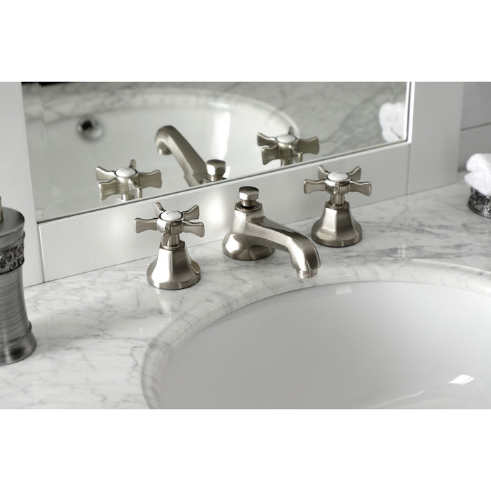 Kingston Tulare KS4468NX - Hamilton Two-Handle 3-Hole Deck Mount Widespread Bathroom Faucet with Brass Pop-Up, Brushed Nickel