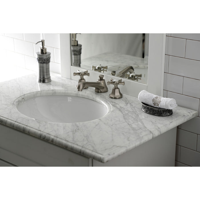 Kingston Tulare KS4468NX - Hamilton Two-Handle 3-Hole Deck Mount Widespread Bathroom Faucet with Brass Pop-Up, Brushed Nickel