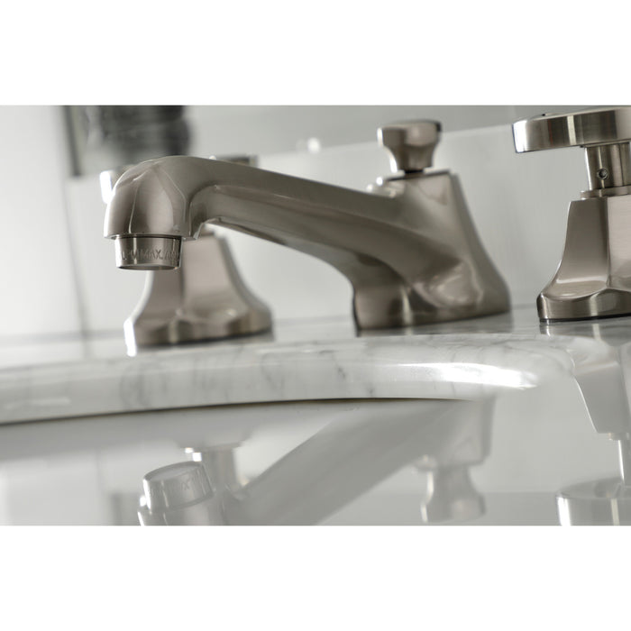 Kingston Tulare KS4468RX - Belknap Two-Handle 3-Hole Deck Mount Widespread Bathroom Faucet with Brass Pop-Up, Brushed Nickel